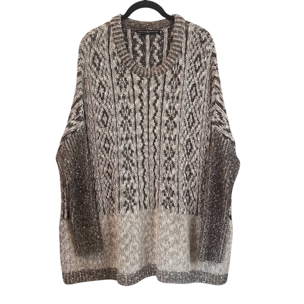 Peruvian Connection Ojito Pima Cotton Swoncho Sweater Brown Cream‎ Knit S/XS